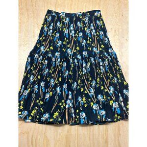 Whistles Pleated Skirt Floral Blue Yellow Knee Length US 8